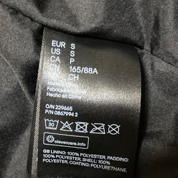 H&M Divided Black Faux Vegan Leather Full Zip Long Sleeve Puffer Coat Jacket S - Picture 4 of 4